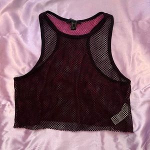 Forever21 fishnet crop tank top hot pink black